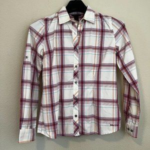 Marmot Womens Top Small Nylon Long Sleeve Plaid Button Down Collared